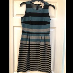 LOFT Teal, Black, & Grey Striped Dress